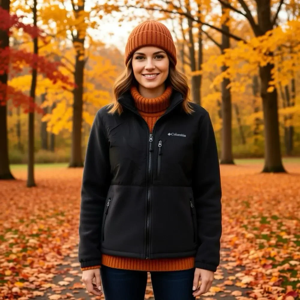 Columbia Women's L Fleece Full Zip Jacket Outdoors Camping Hiking Black Pockets - Picture 1 of 11